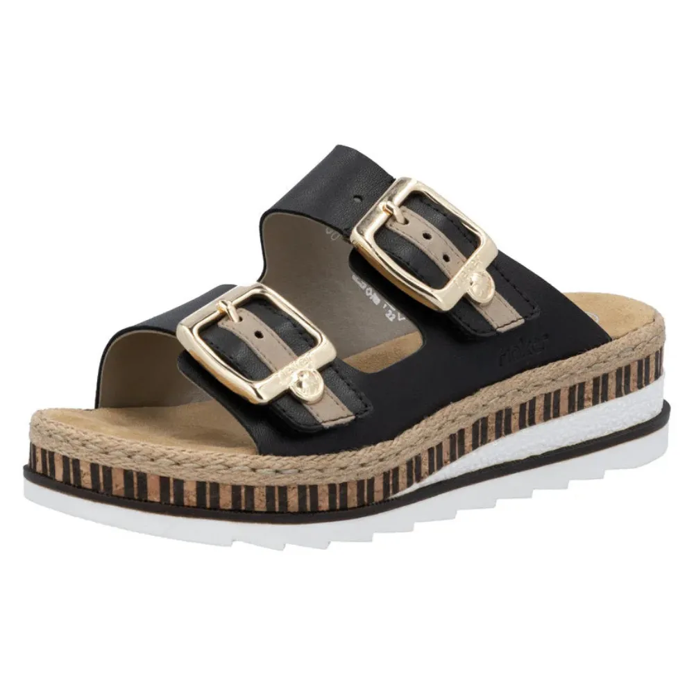 Rieker Regina 55 Black Leather Sandal (Women's)