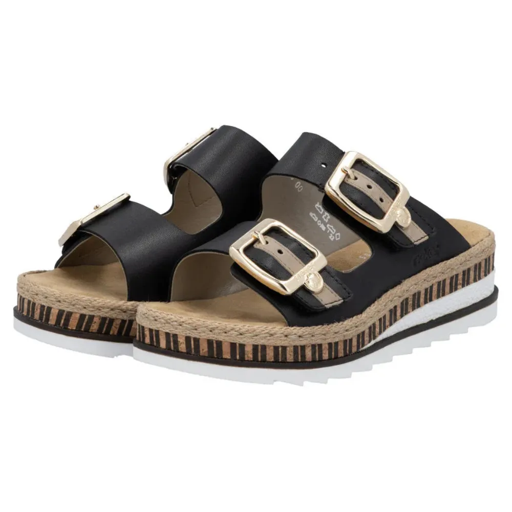 Rieker Regina 55 Black Leather Sandal (Women's)