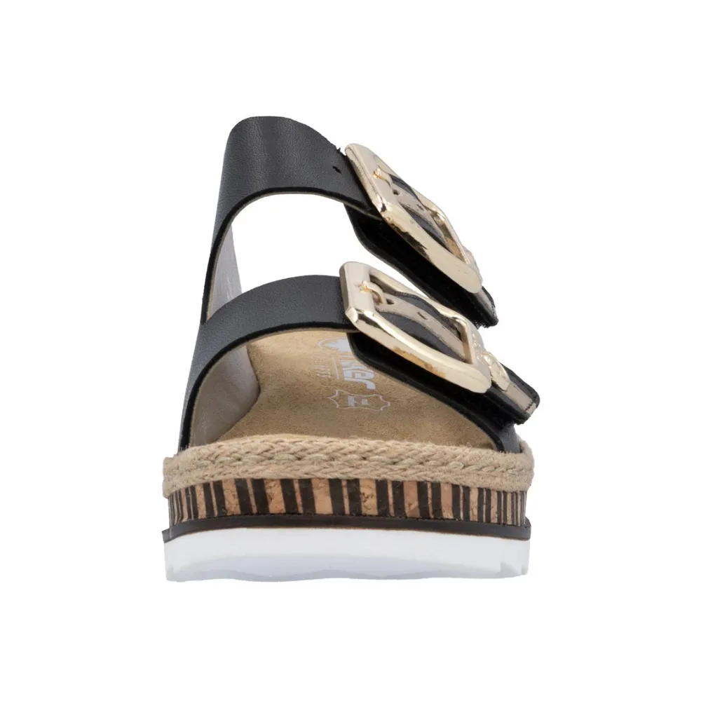 Rieker Regina 55 Black Leather Sandal (Women's)