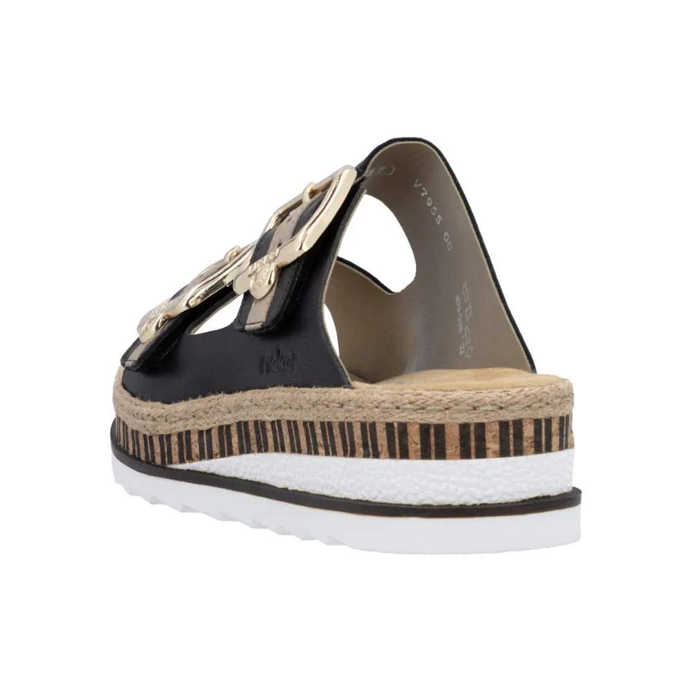 Rieker Regina 55 Black Leather Sandal (Women's)