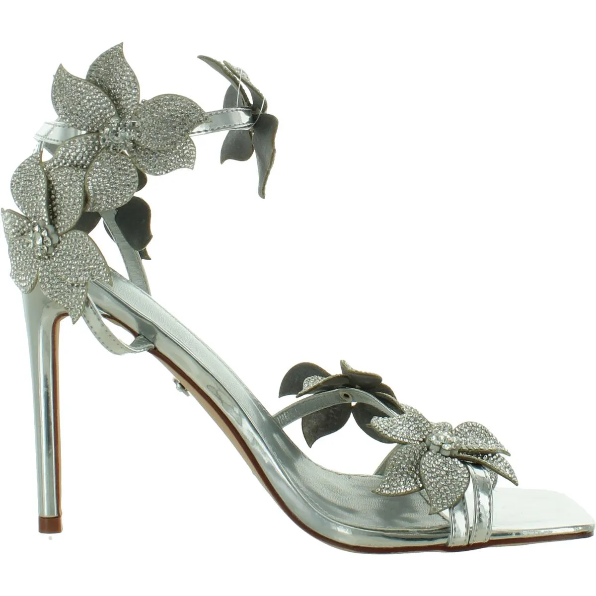 Romi Womens Floral Ankle Strap Heels