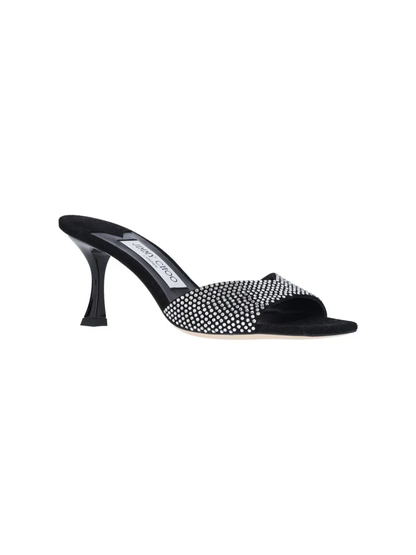 Skye 70" Crystal Sandals In Black Satin Silver