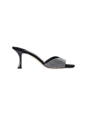 Skye 70" Crystal Sandals In Black Satin Silver