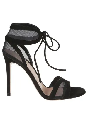 Suede And Transparent Mesh Stiletto Sandal