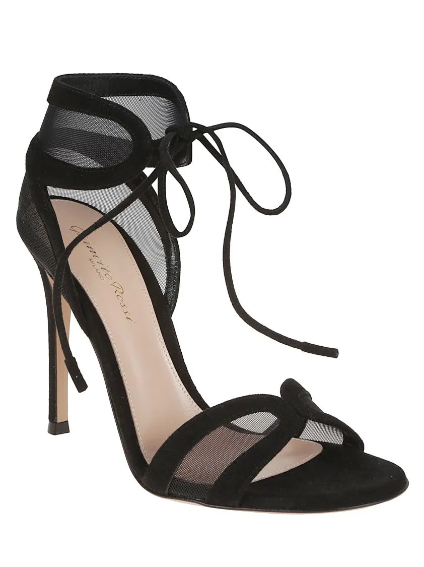 Suede And Transparent Mesh Stiletto Sandal