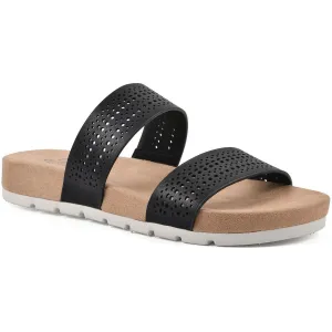 Thrilled Womens Burnished Faux Leather Slide Sandals
