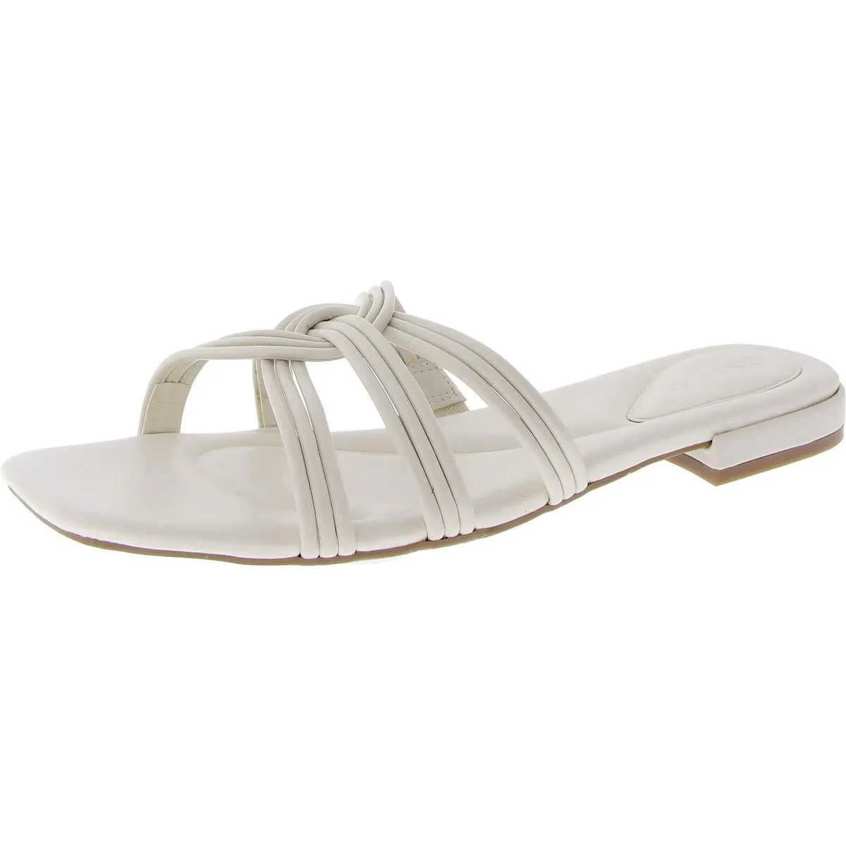 Tianela Womens Faux Leather Flat Slide Sandals