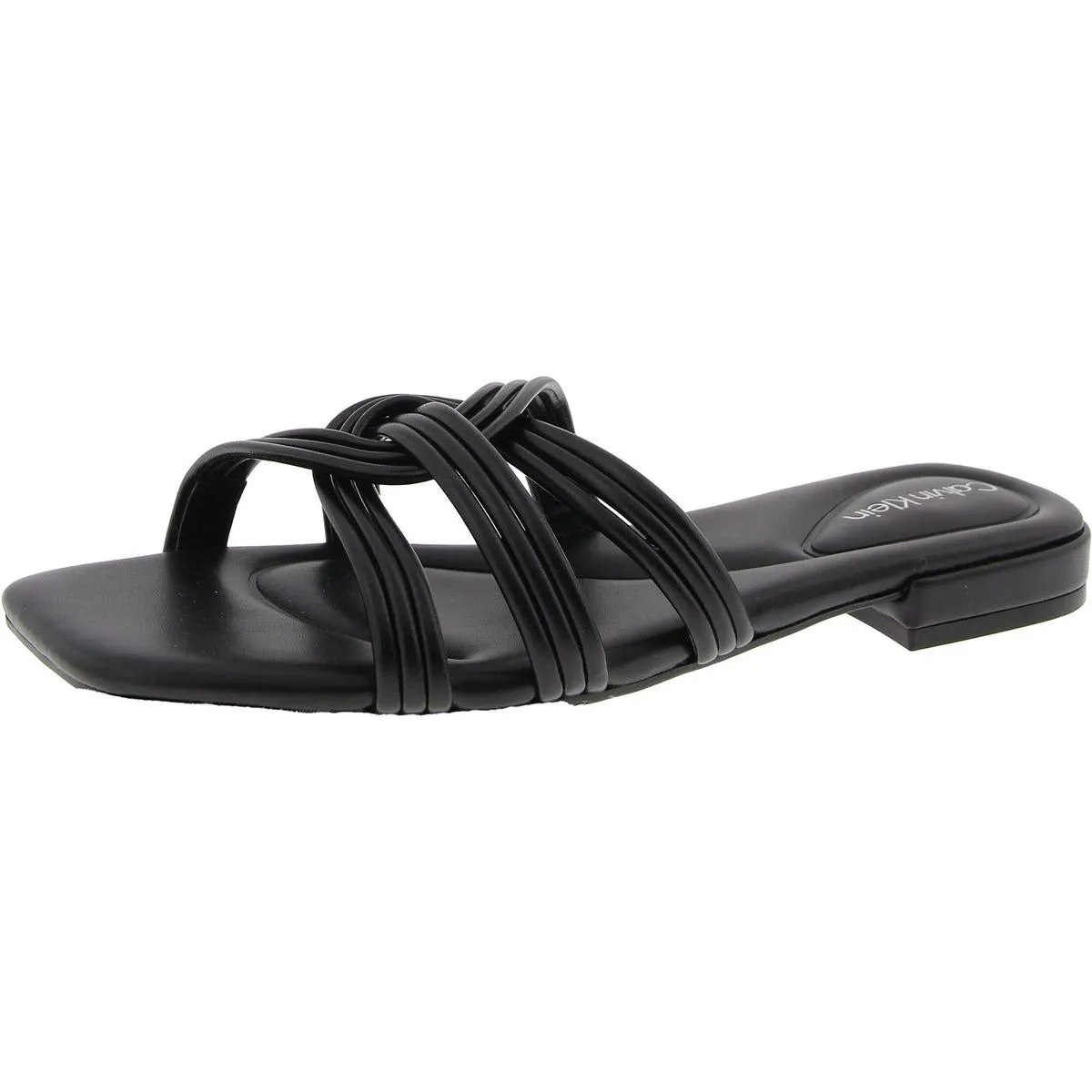 Tianela Womens Faux Leather Flat Slide Sandals