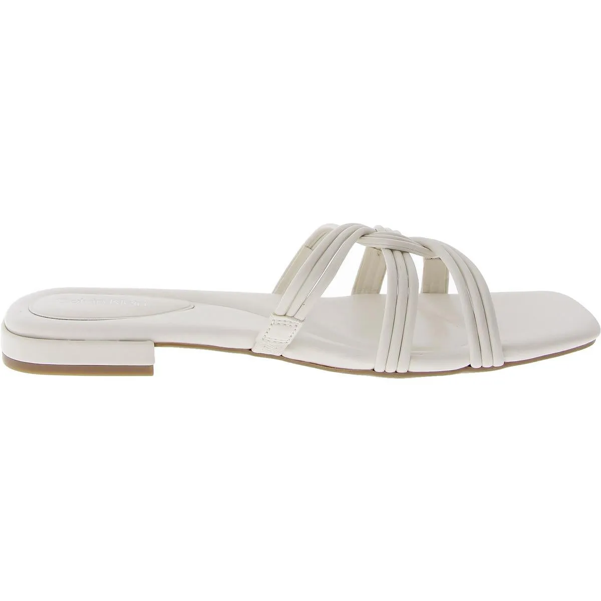 Tianela Womens Faux Leather Flat Slide Sandals