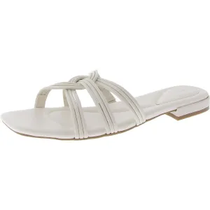 Tianela Womens Faux Leather Flat Slide Sandals