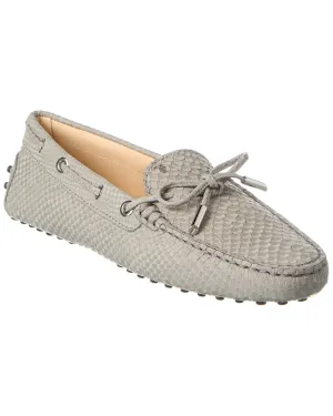 TODs Knot Detail Snake-Embossed Leather Loafer