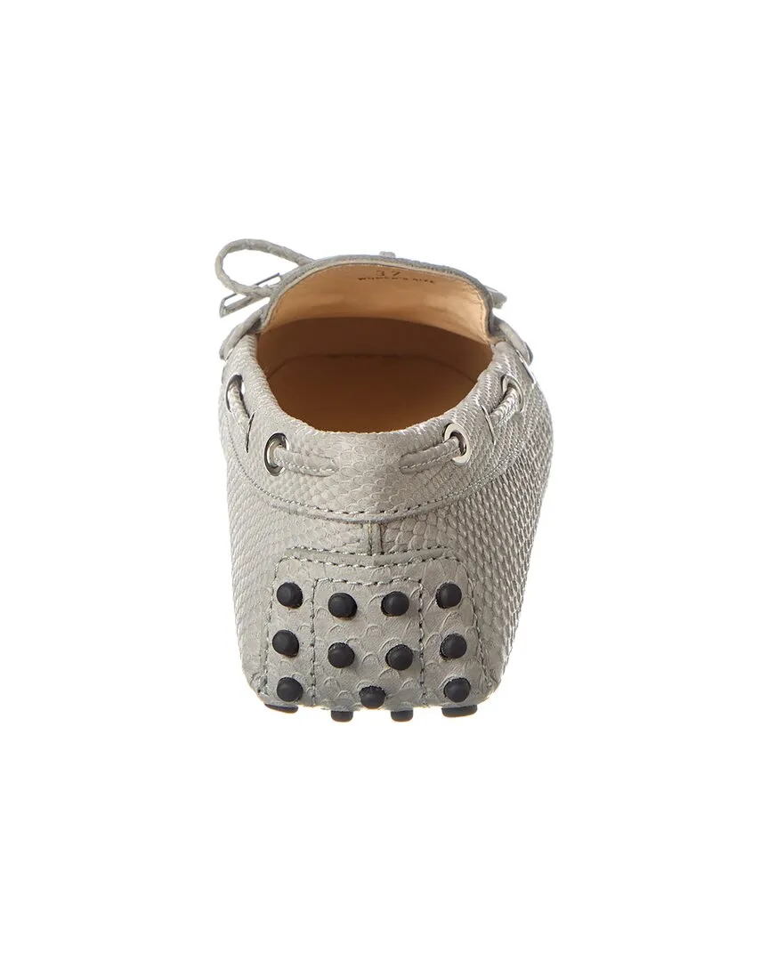 TODs Knot Detail Snake-Embossed Leather Loafer