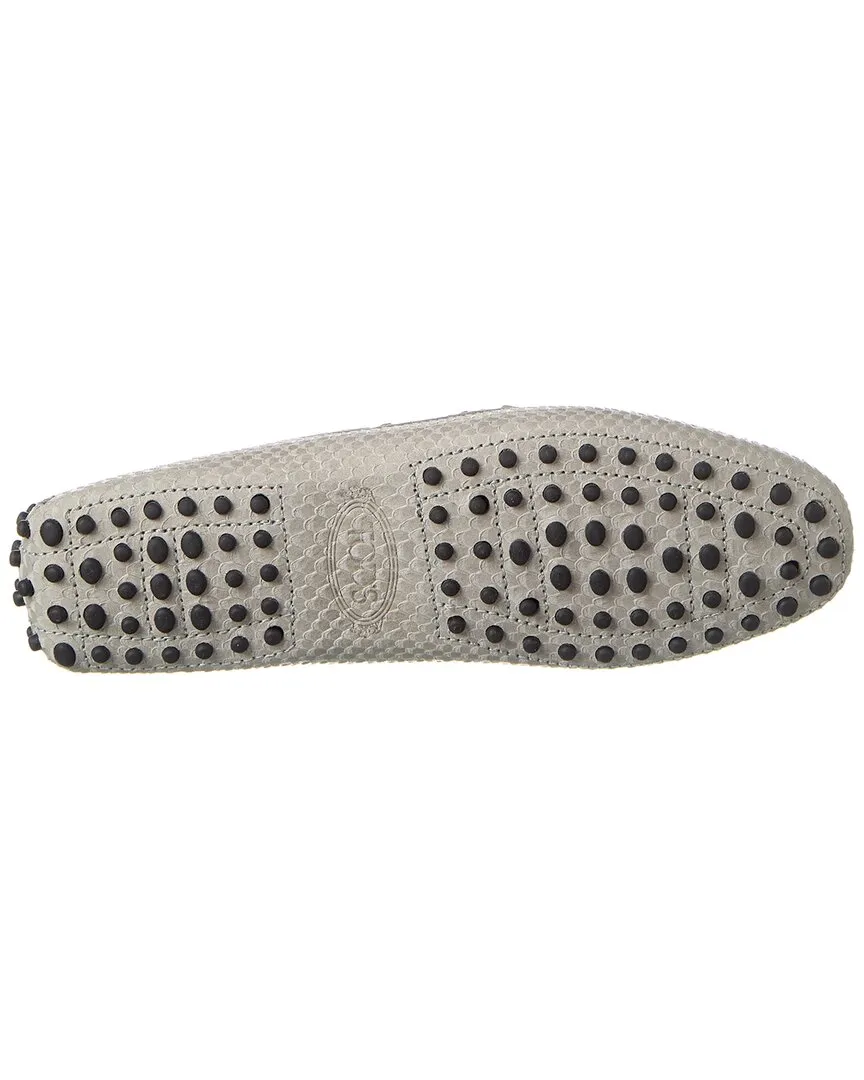 TODs Knot Detail Snake-Embossed Leather Loafer
