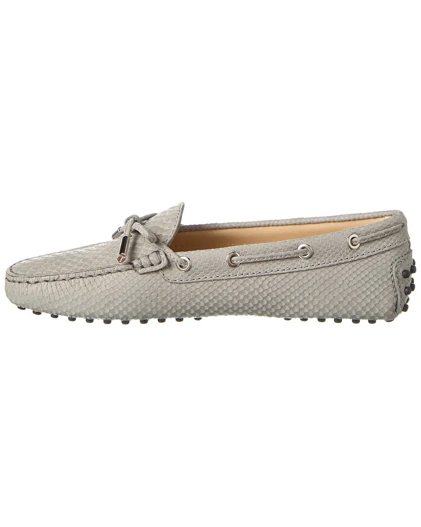 TODs Knot Detail Snake-Embossed Leather Loafer