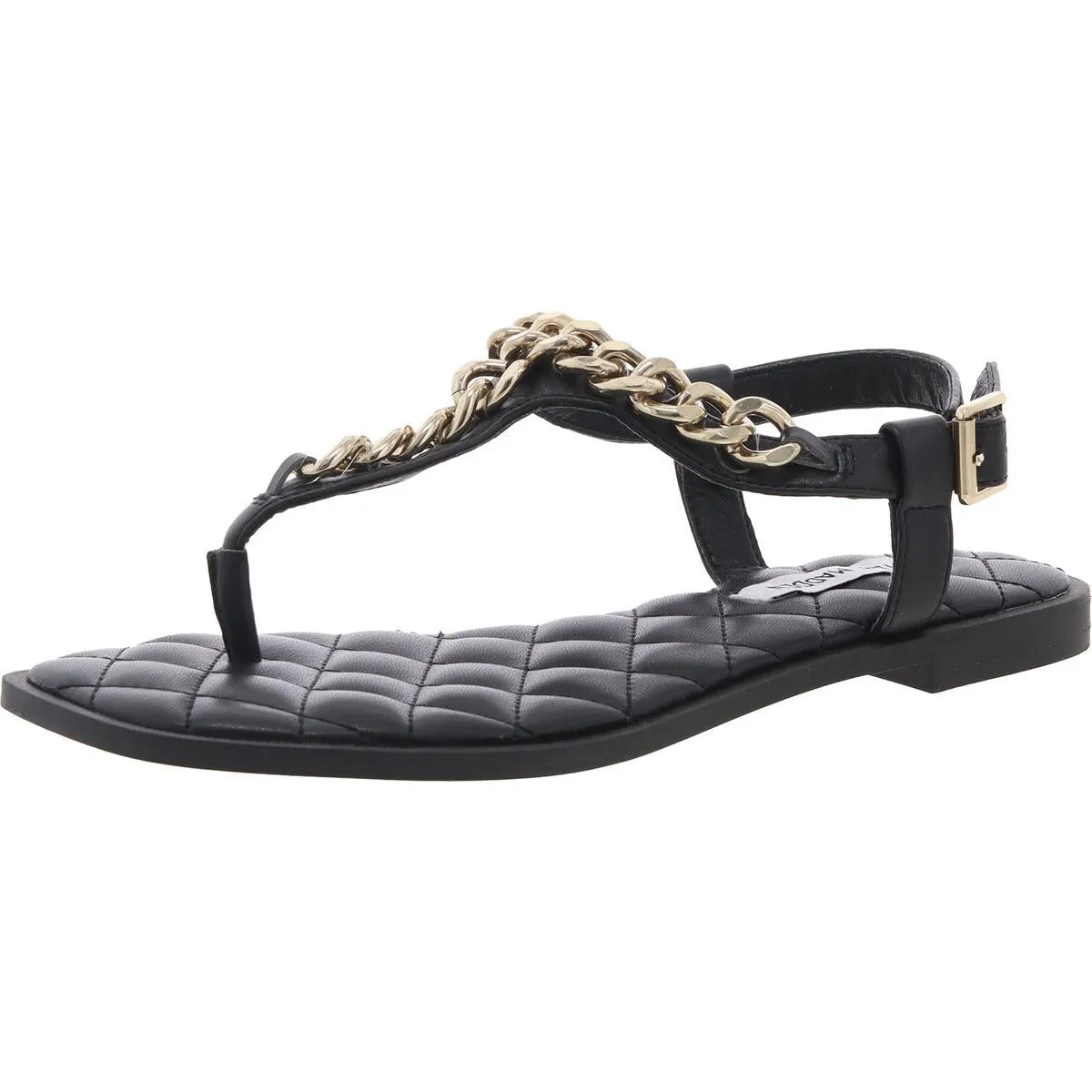 Unlock Womens Chain Faux Leather Thong Sandals