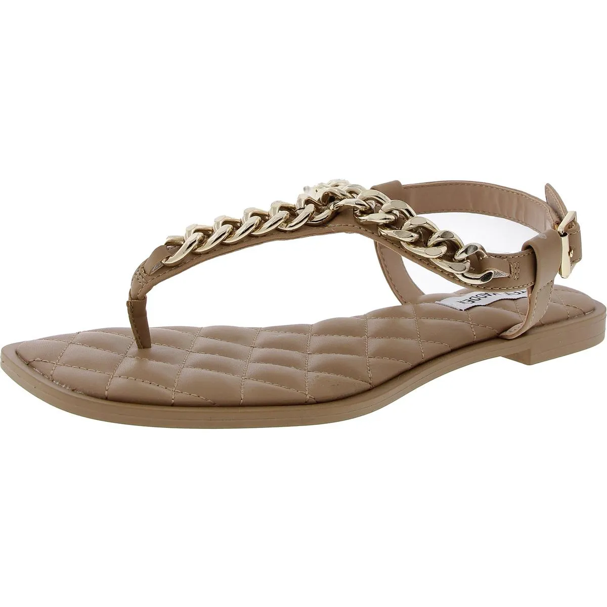 Unlock Womens Chain Faux Leather Thong Sandals