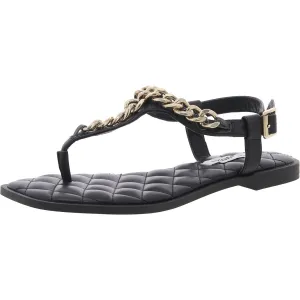Unlock Womens Chain Faux Leather Thong Sandals