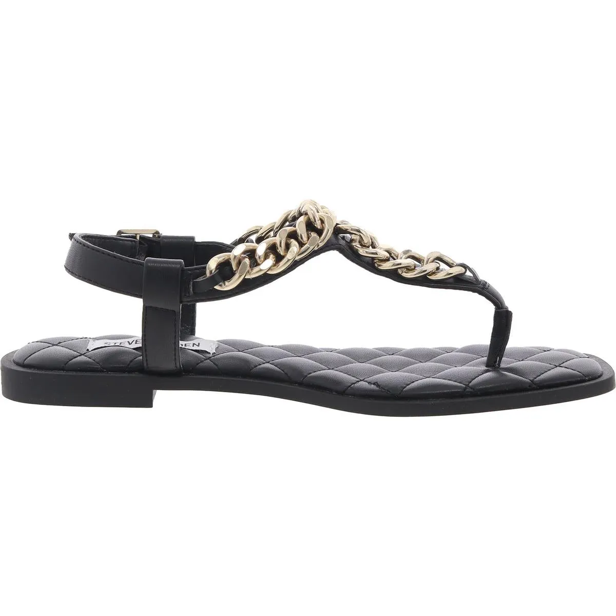 Unlock Womens Chain Faux Leather Thong Sandals