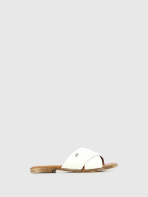 White Leather Slip-on Sandals