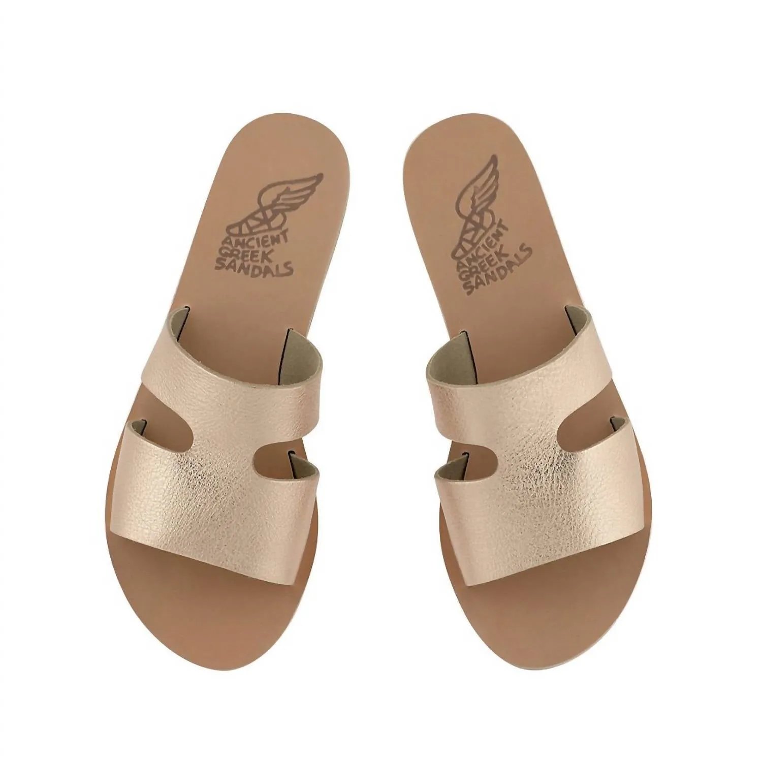Women's Apteros Slide Leather Flat Sandals In Pink Metal/sand