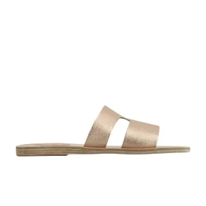 Women's Apteros Slide Leather Flat Sandals In Pink Metal/sand