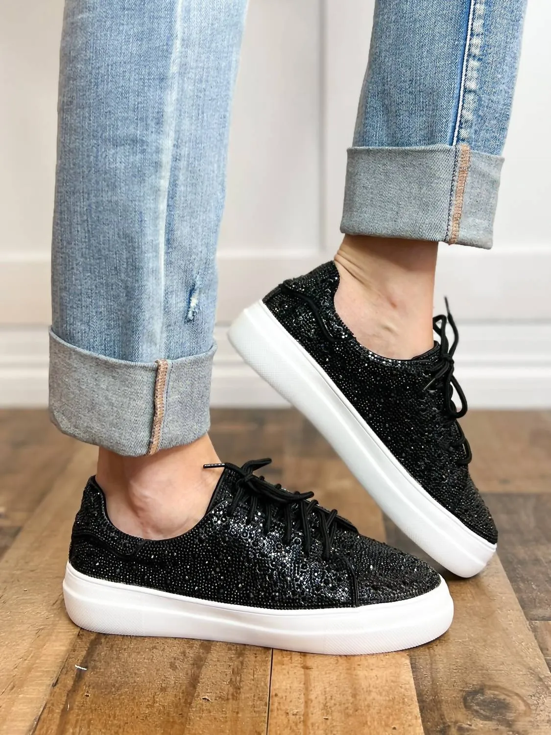 Women's Bedazzle Rhinestone Sneaker In Black Rhinestones