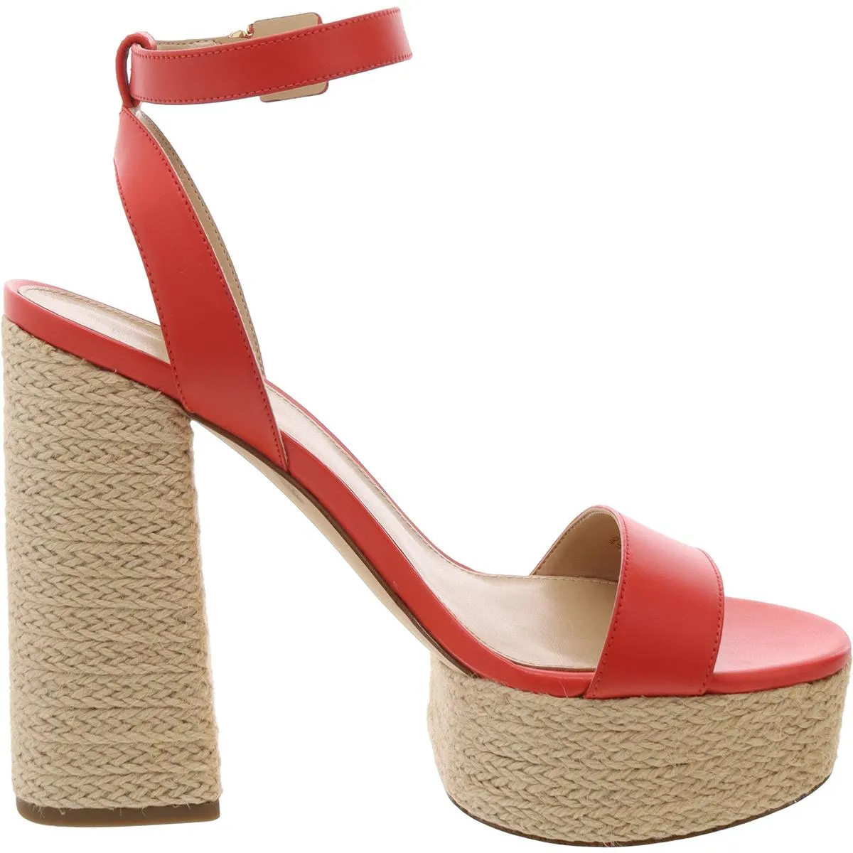 Womens Block Heel Leather Espadrilles