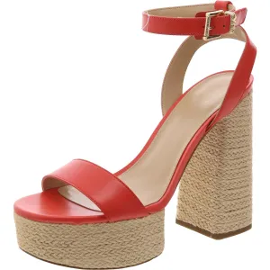 Womens Block Heel Leather Espadrilles