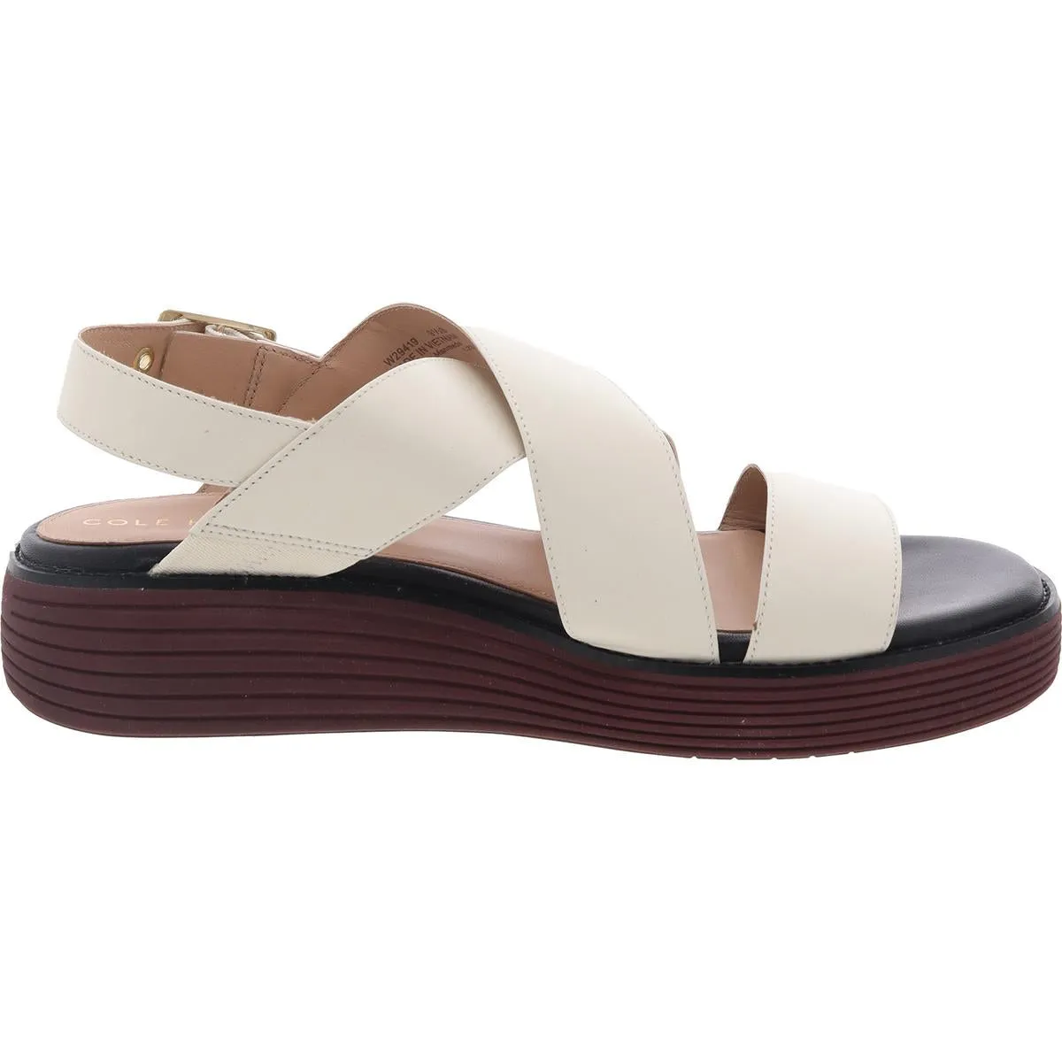 Womens Buckle Faux Leather Flatform Sandals