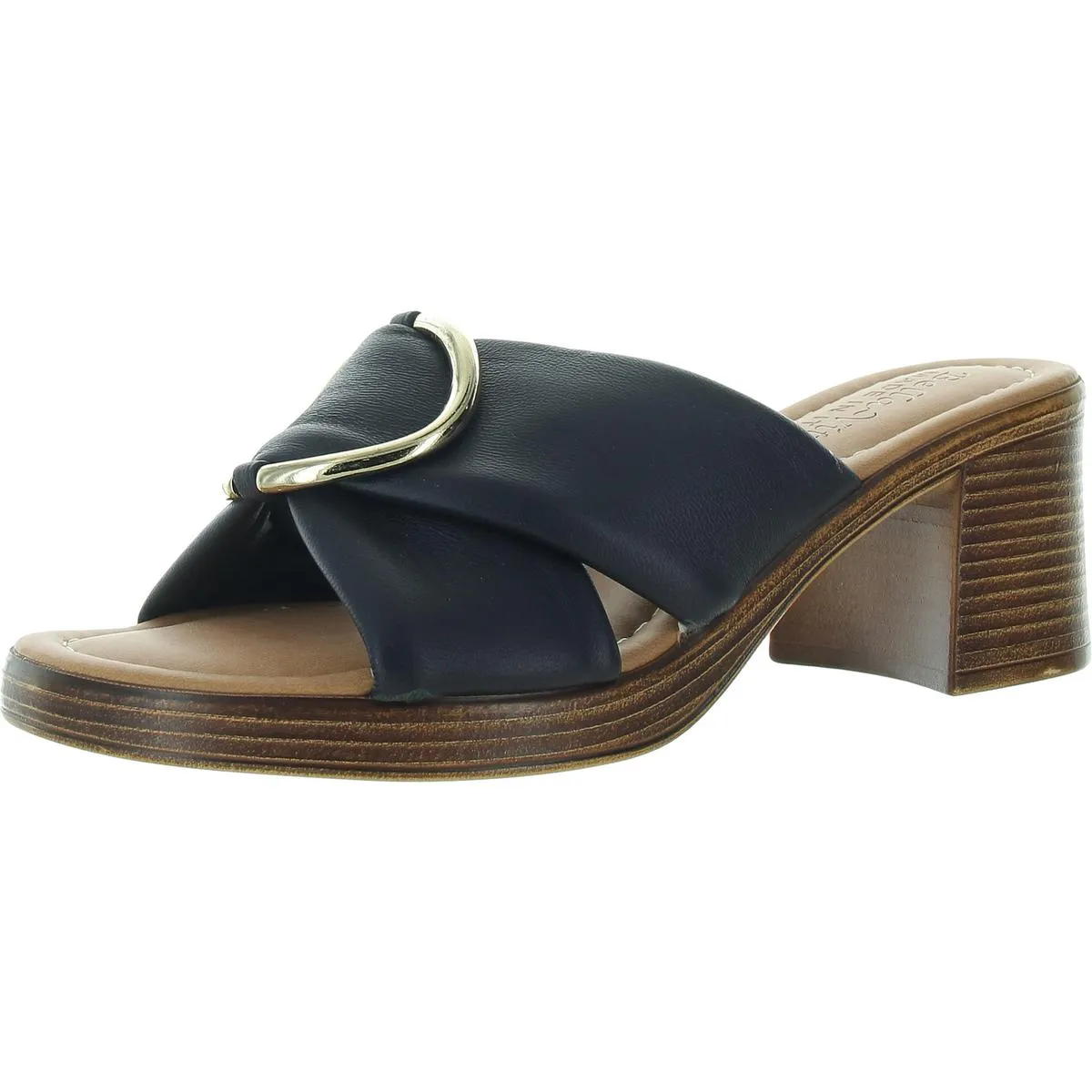 Womens Buckle Leather Slide Sandals