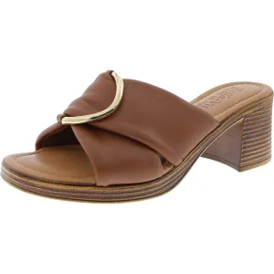 Womens Buckle Leather Slide Sandals