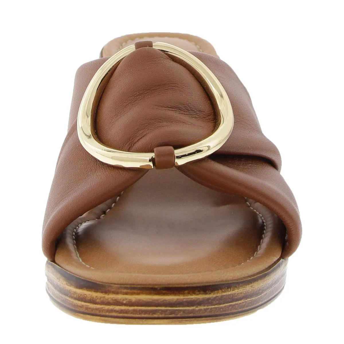 Womens Buckle Leather Slide Sandals
