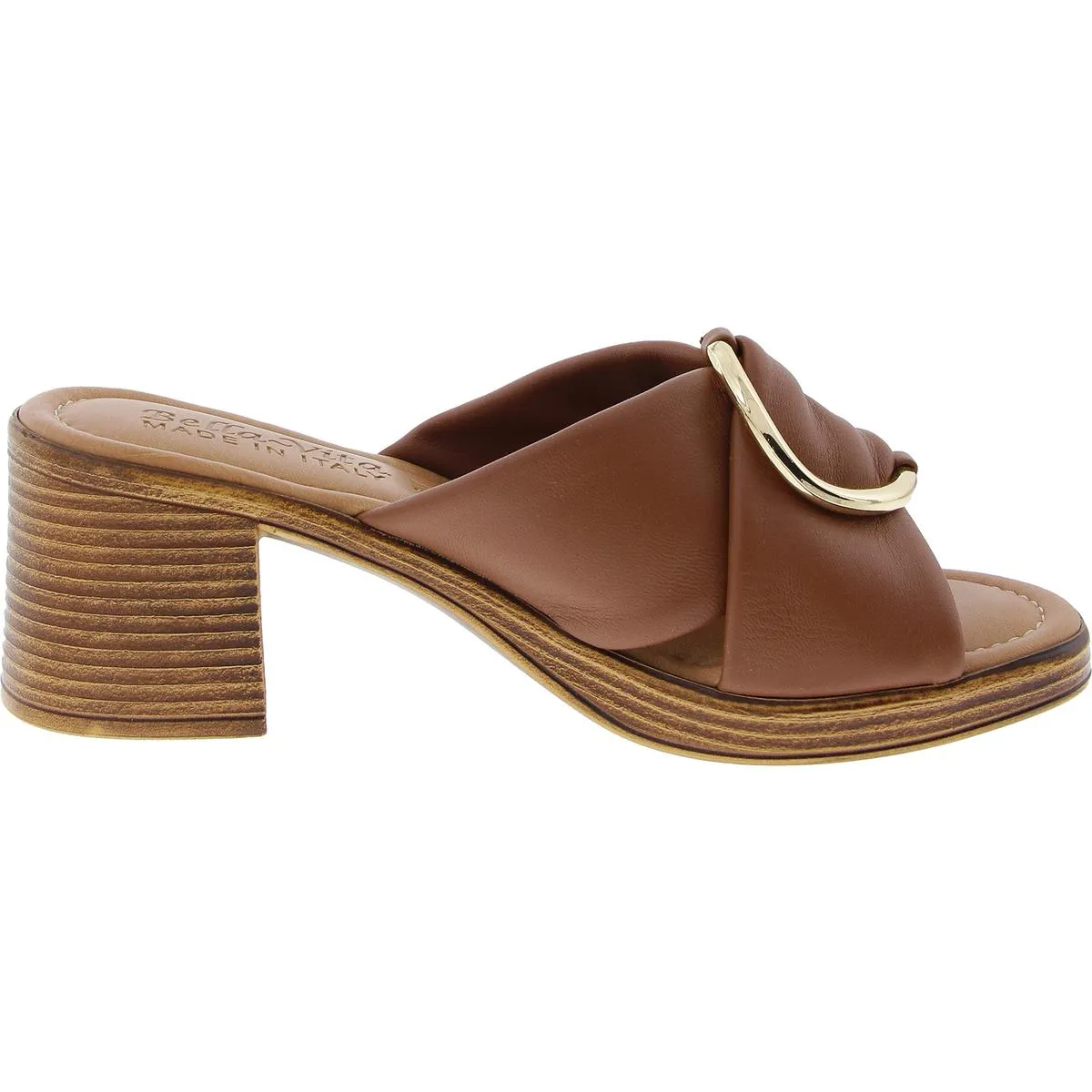 Womens Buckle Leather Slide Sandals