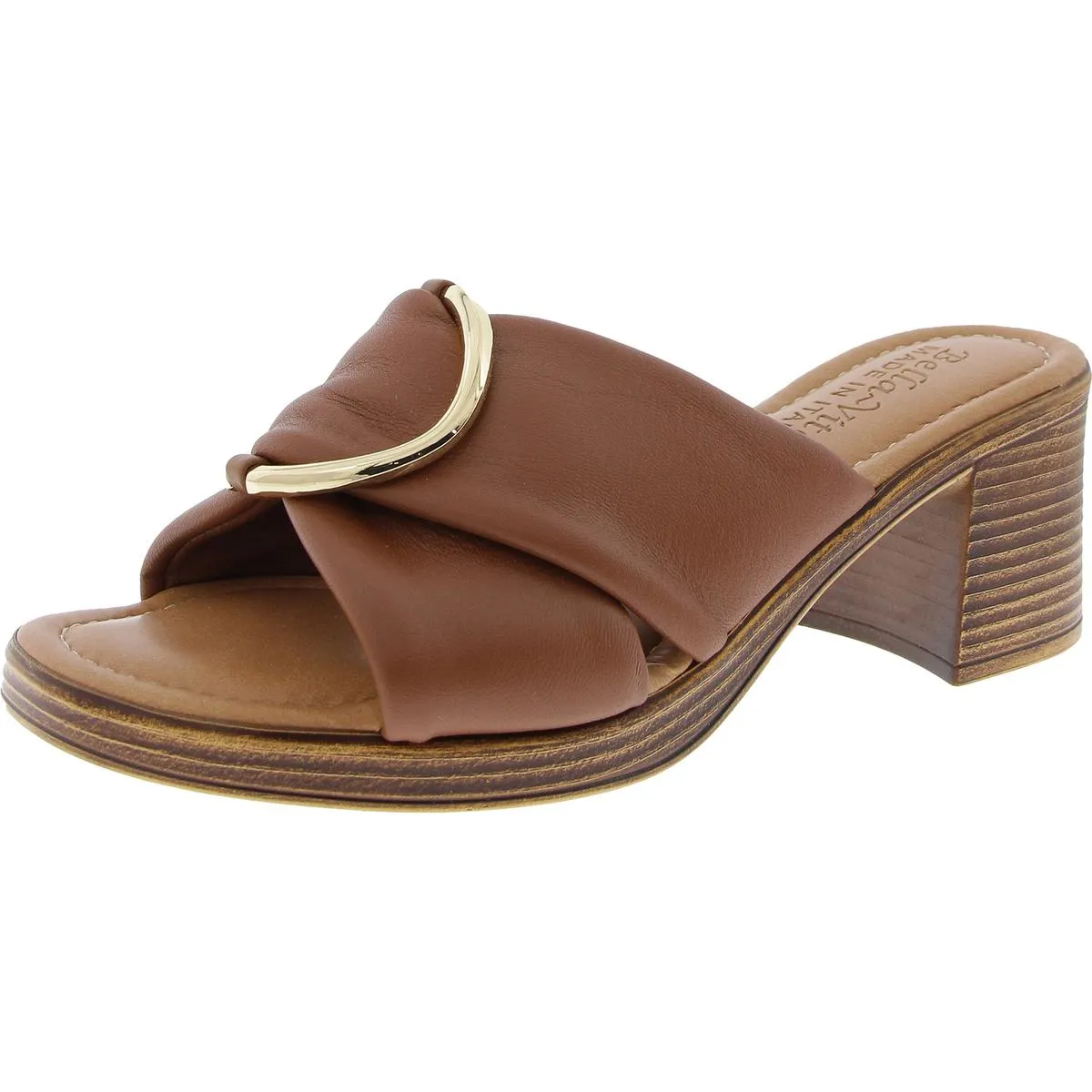 Womens Buckle Leather Slide Sandals