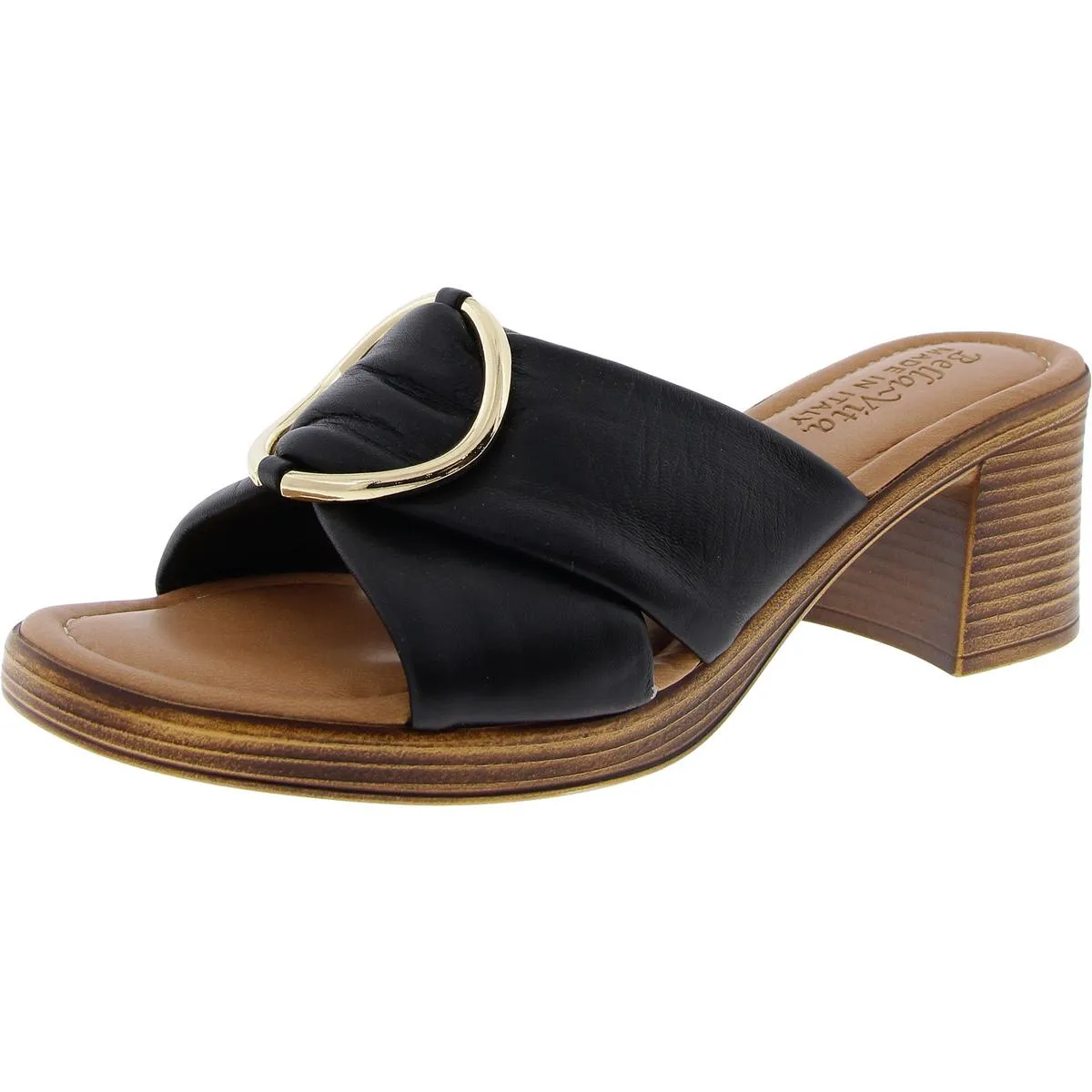 Womens Buckle Leather Slide Sandals