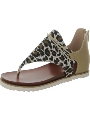 Womens Canvas Leopard Print Thong Sandals