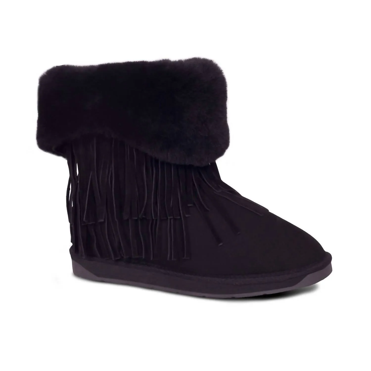 Women's Classic Fringed Sheepskin Boot In Black