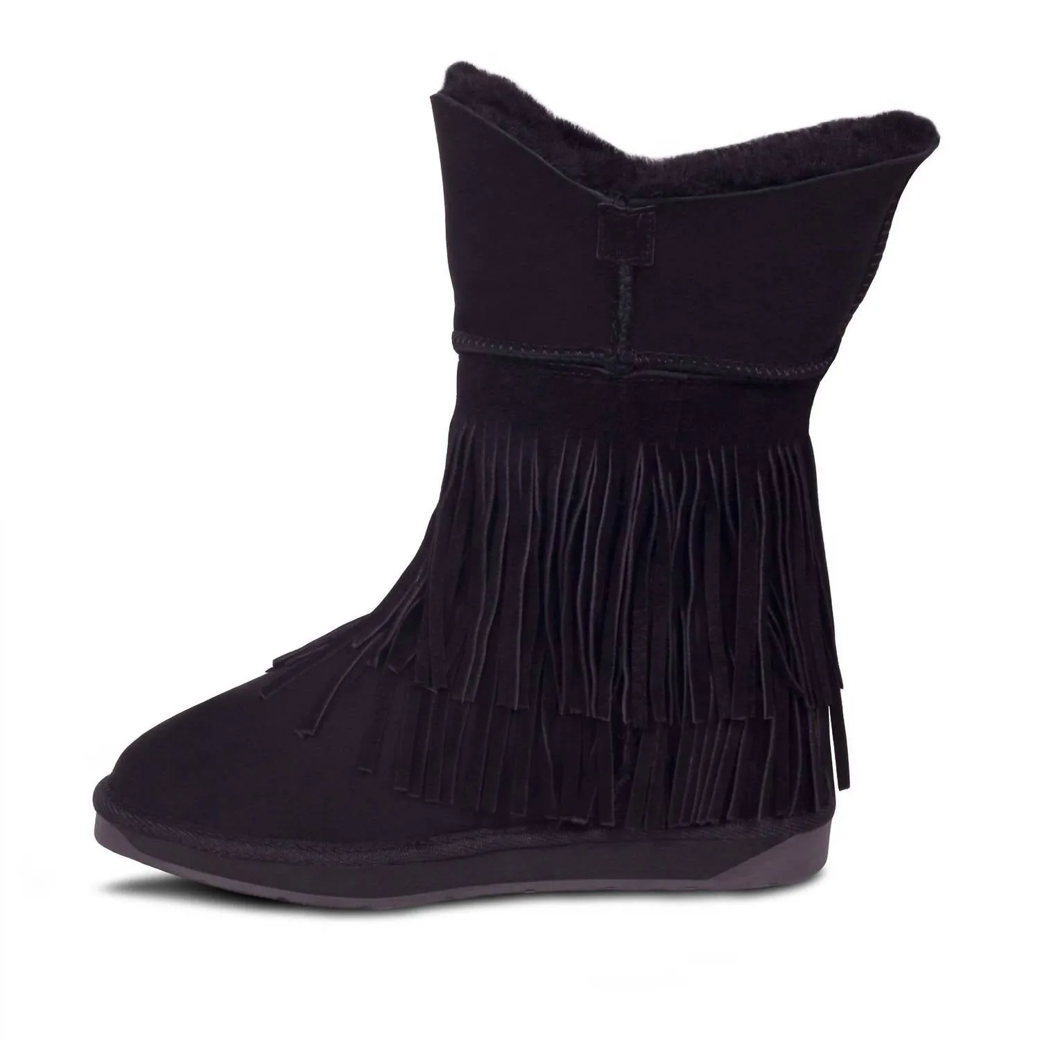 Women's Classic Fringed Sheepskin Boot In Black