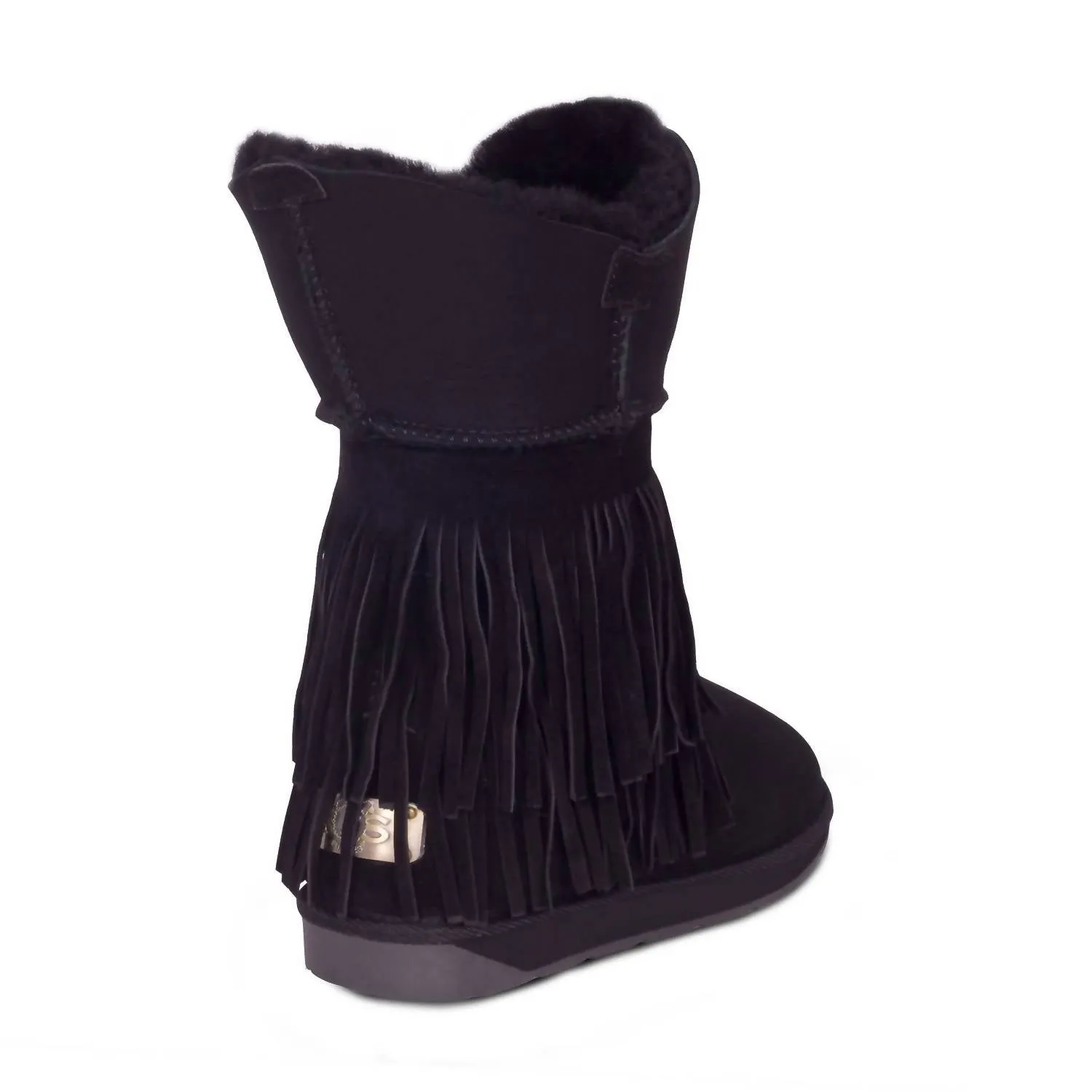 Women's Classic Fringed Sheepskin Boot In Black