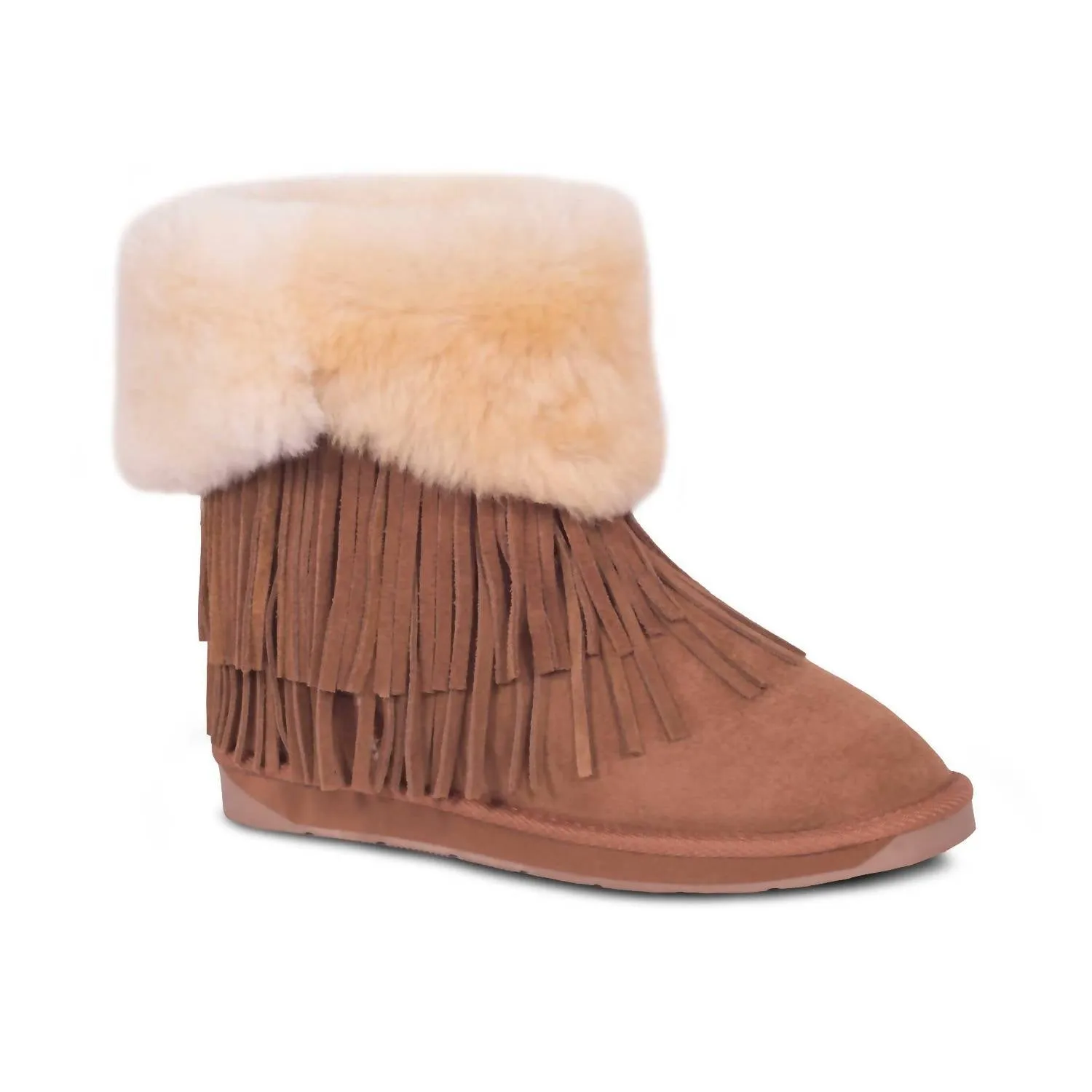 Women's Classic Fringed Sheepskin Boot In Chestnut