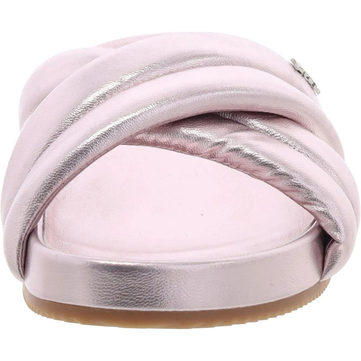 Womens Criss-Cross Faux Leather Slide Sandals