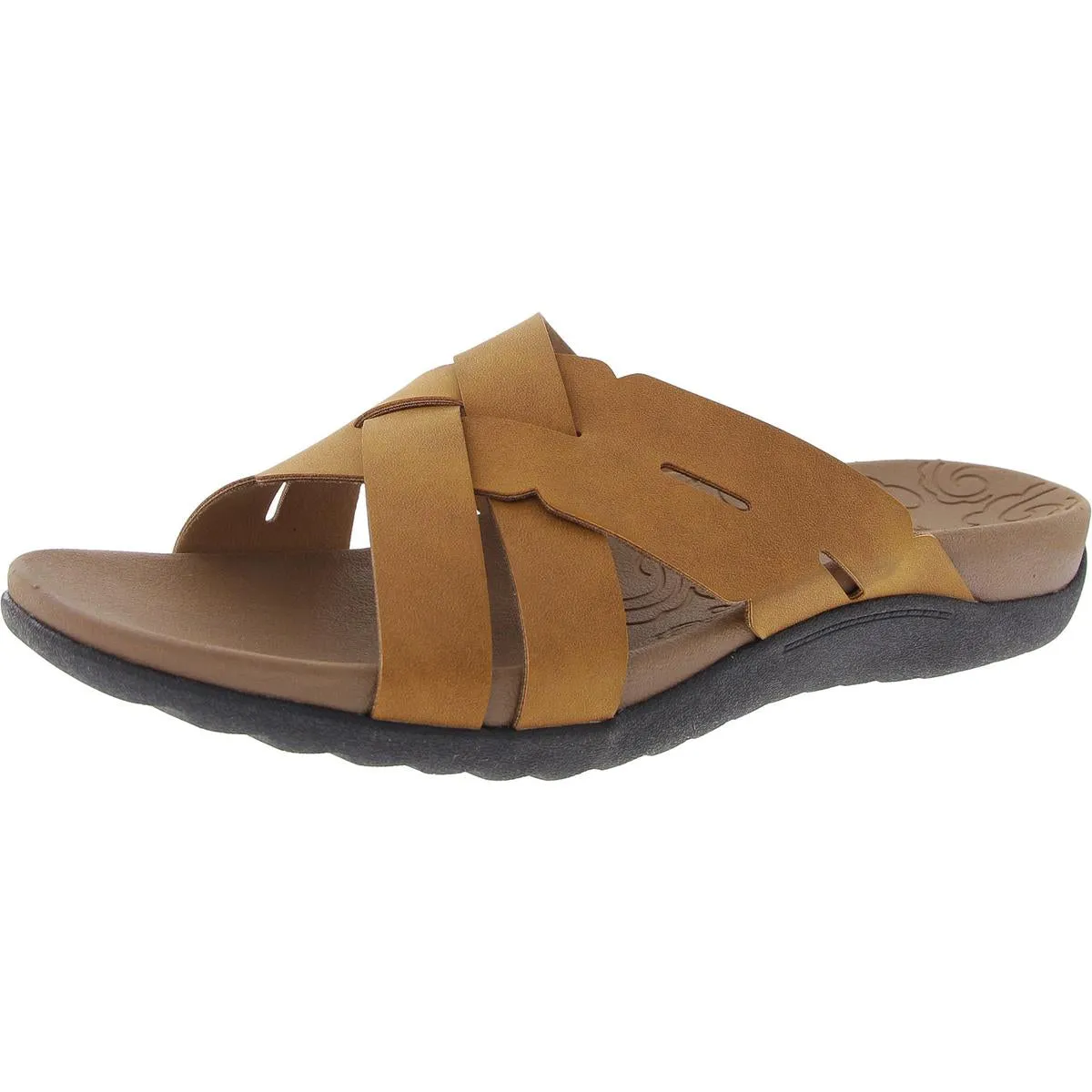 Womens Criss-Cross Faux Leather Slide Sandals