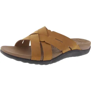 Womens Criss-Cross Faux Leather Slide Sandals