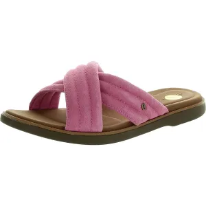 Womens Criss-Cross Leather Slide Sandals