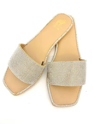 Women's Diamond Slides In Tan/ Rhinestone