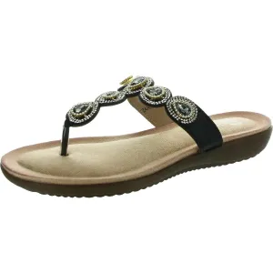 Womens Embellished Faux Leather Flip-Flops
