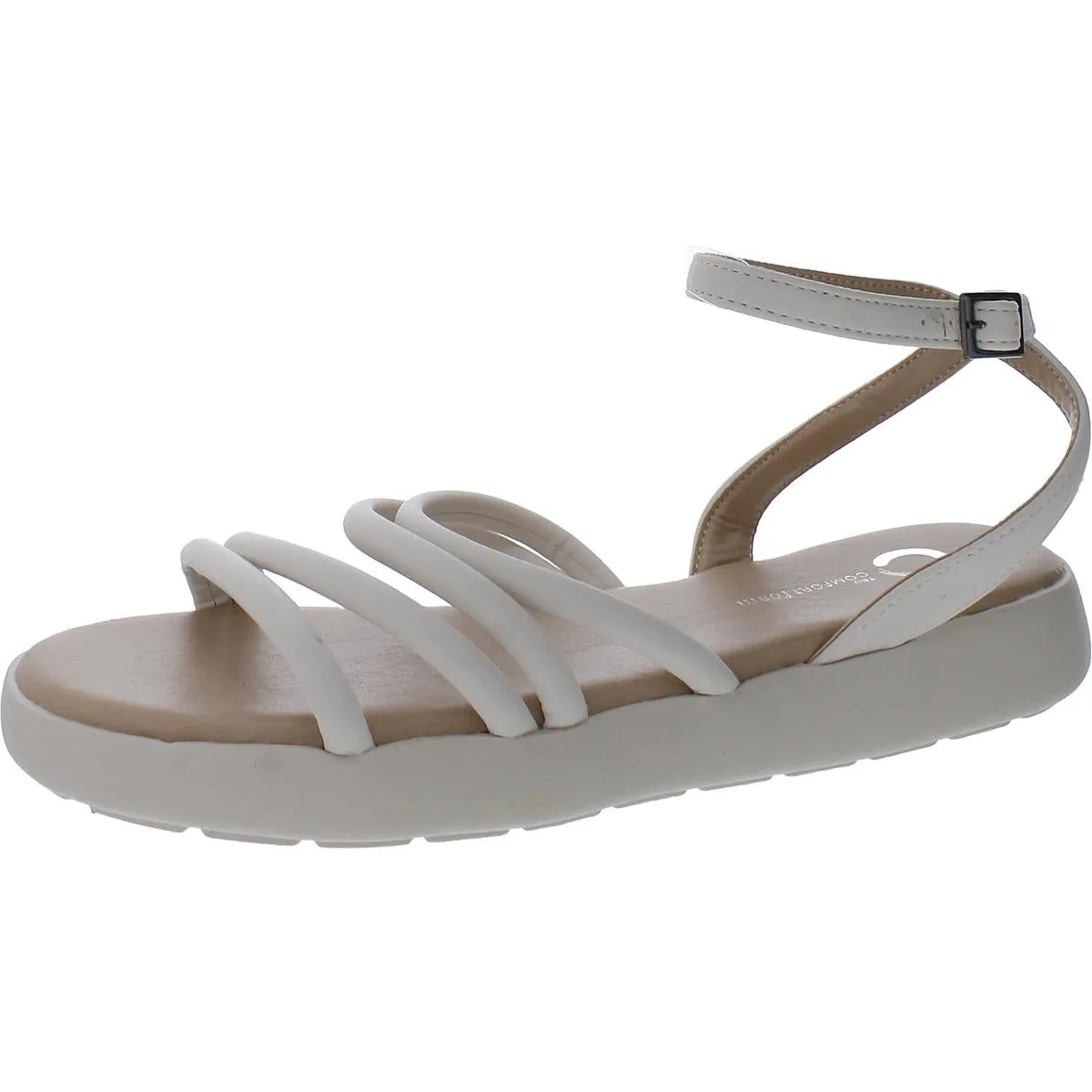 Womens Faux Leather Ankle Strap Flatform Sandals