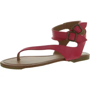 Womens Faux Leather Ankle Thong Sandals