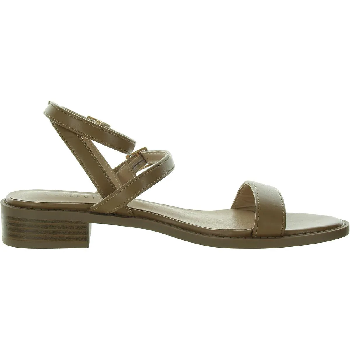 Womens Faux Leather Round Toe Ankle Strap