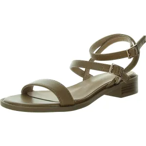 Womens Faux Leather Round Toe Ankle Strap